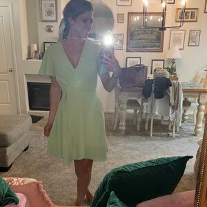 Women's Light Green Wrap Dress - Classic V-Neck Fit fit